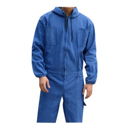 SKWK073  個人設計牛仔布連身電焊工作服  訂製橡筋袖口連帽拉鏈耐磨透氣電工連身多袋口工作服  工作服製衣廠   又高又大的工作服 SKWK073  個人設計牛仔布連身電焊工作服  訂製橡筋袖口連帽拉鏈耐磨透氣電工連身多袋口工作服  工作服製衣廠   又高又大的工作服